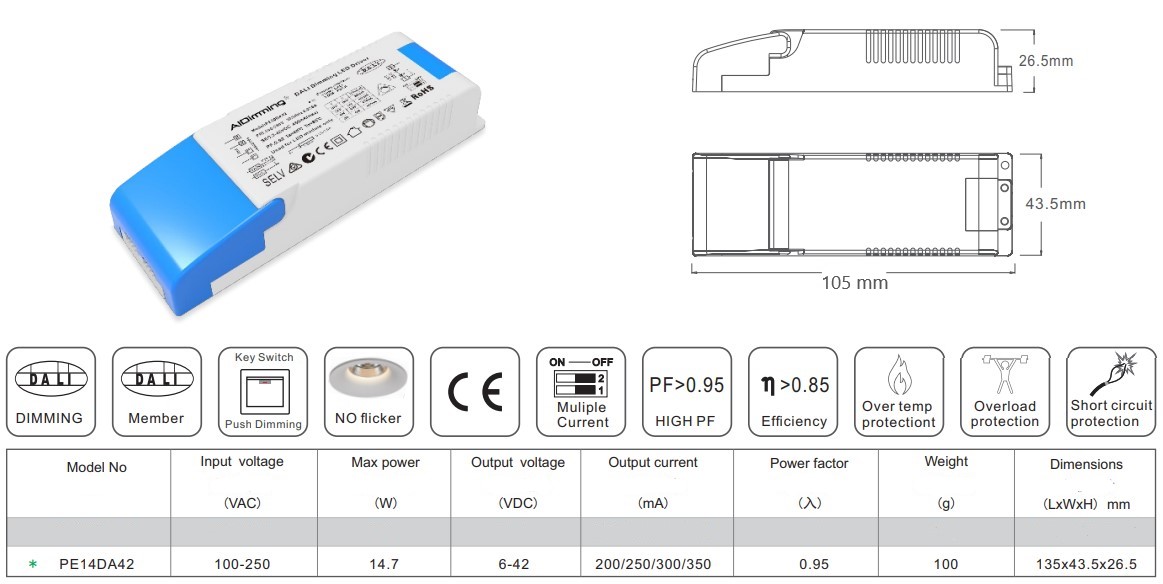 Driver DALI 9-42V 200 a 350 MA